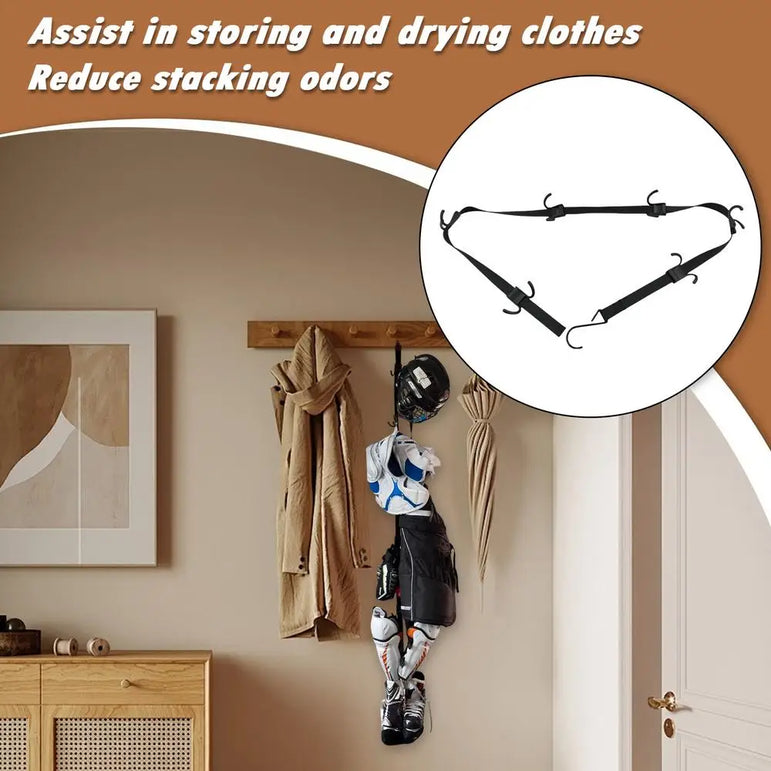 Hockey Portable Gear Rack Strap Organizer Hockey Gear Hanger Hockey Equipment Strap Drying Rack With 12 Hooks Portable Football