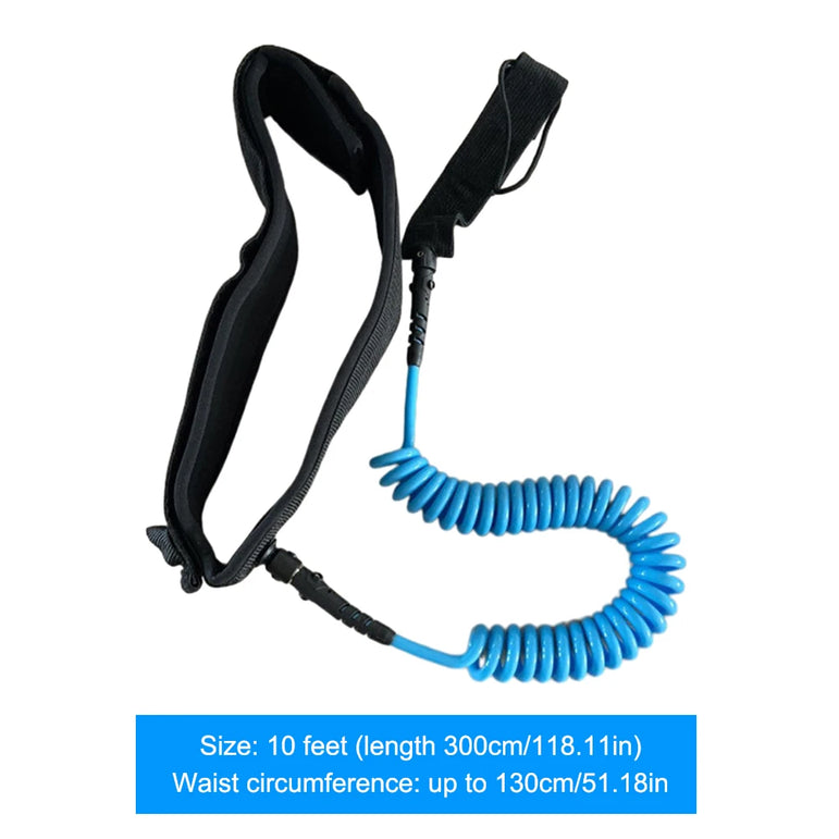 SUP Surfboard Waist Leash Belt Maximum Tensile Length Up To 10 Feet Coiled Surfing Leash for Surfing Beginner Practicing Supply