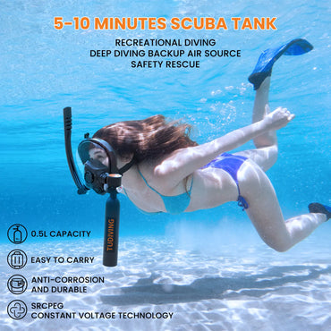 TUDIVING-0.5L Mini Scuba Diving Tank,Lung Tank with Diving Mask,Portable Scuba Tank with Pump for Underwater Breathing Training