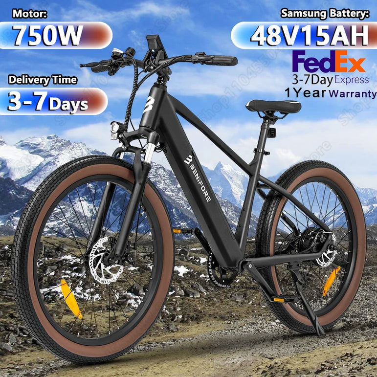 LUCKEEP C26 Aldult EBike 750W Motor 48V15AH Removable Battery City Electric Bikes 26*3.0-inch Off-road Mountain Electric Bicycle