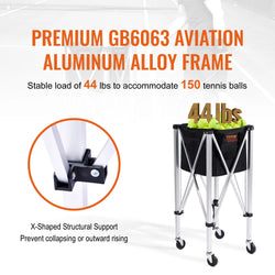 SucceBuy Foldable Tennis Ball Cart Holds 150/180 Tennis Balls Basket Hopper with Wheels Teaching Portable Baseball Trolley