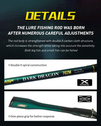 SEASIR Dark Dragon M/ML Two Rod Tips Spinning Baitcasting Fishing Rod Lure Carbon Fiber One-Piece Grip (6-35g/2.1M/2.4M)