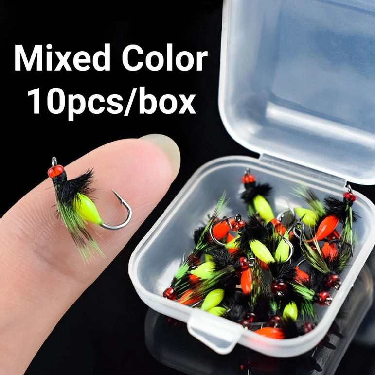 10pcs Fish Bladed Inline Spinner Fishing Lure Fly Tying Poisonous Mosquito Hook Fishing Group Micro-Sequin Sequins Spinning Fly
