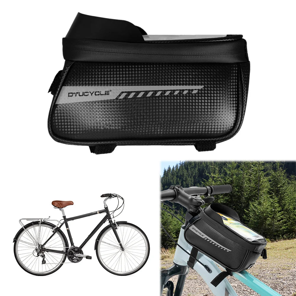 Bike Front Frame Bag Bike Storage Bag Waterproof Bike Phone Holder Bag Touch-Screen Bicycle Top Tube Bag for Phones Under 7 Inch
