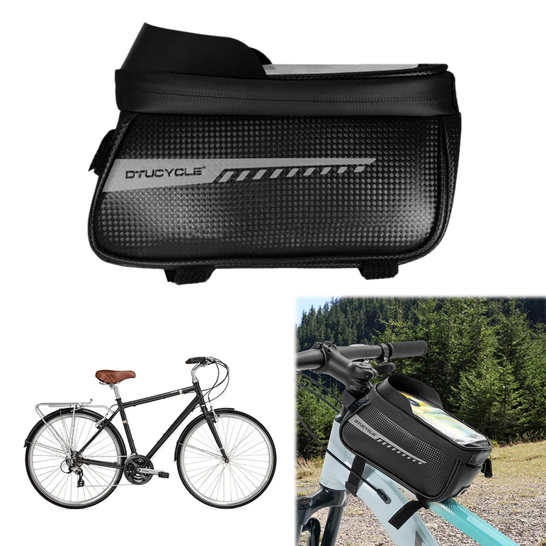 Bike Front Frame Bag Bike Storage Bag Waterproof Bike Phone Holder Bag Touch-Screen Bicycle Top Tube Bag for Phones Under 7 Inch