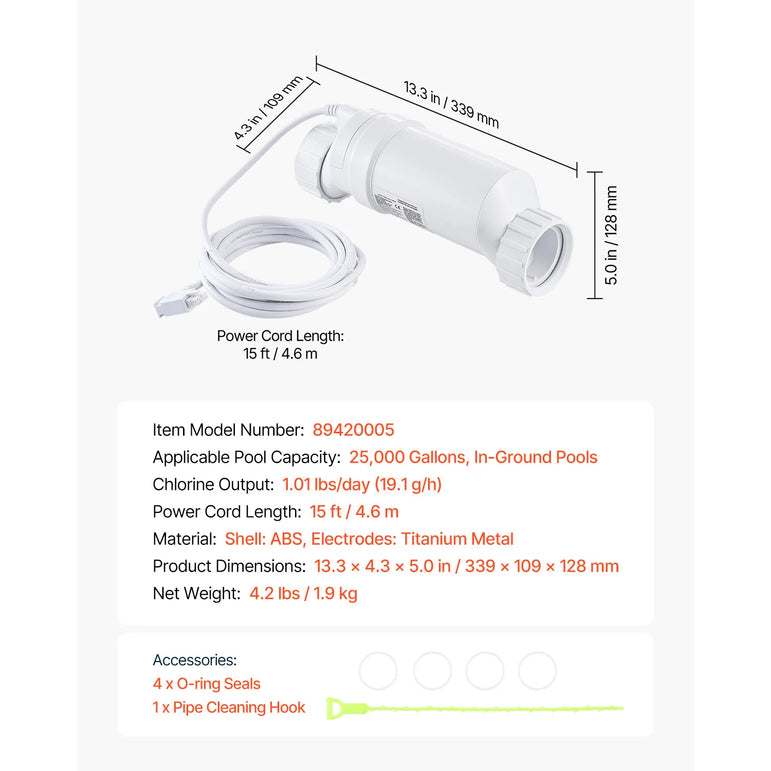 VEVOR Salt Water Chlorinator System Fits for Hayward W3T-Cell-9 (T9) Pool Cell Salt Water System for In-Ground Swimming Pools