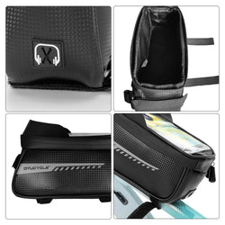 Bike Front Frame Bag Bike Storage Bag Waterproof Bike Phone Holder Bag Touch-Screen Bicycle Top Tube Bag for Phones Under 7 Inch