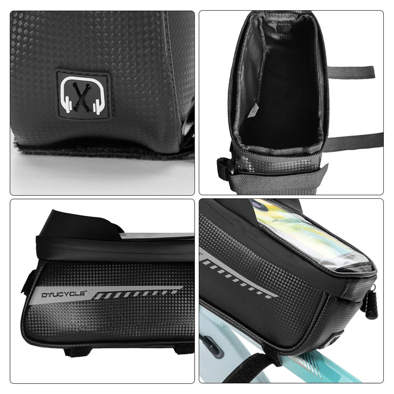 Bike Front Frame Bag Bike Storage Bag Waterproof Bike Phone Holder Bag Touch-Screen Bicycle Top Tube Bag for Phones Under 7 Inch