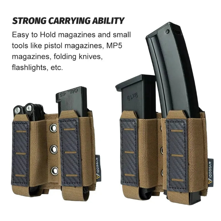 IDOGEAR Tactical Pouch Carbon Fiber AntiSlip Hollow Out Quick Drain Lightweight 9mm Double MOLLE Mounting Durable 2pcs 3590