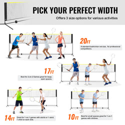 VEVOR 20FT Badminton Net Height Adjustable Volleyball Net Wide Foldable Pickleball Net Portable Tennis Net Set with Poles Stand