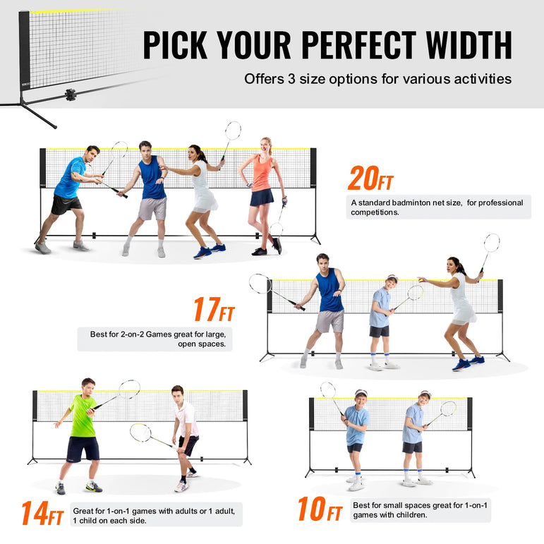 SucceBuy 20FT Badminton Net Height Adjustable Volleyball Net Wide Foldable Pickleball Net Portable Tennis Net Set w/Poles Stand