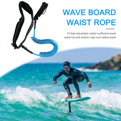 SUP Surfboard Waist Leash Belt Maximum Tensile Length Up To 10 Feet Coiled Surfing Leash for Surfing Beginner Practicing Supply