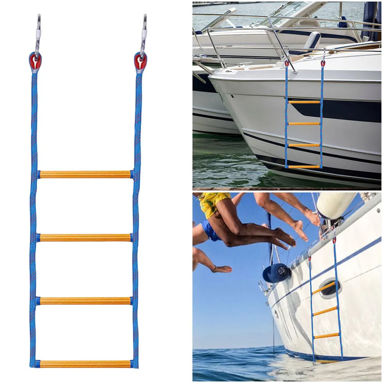 4 Step Boat Rope Ladder Folding Marine Rope Ladder Heavy Duty Climbing Rope Portable Rope Boarding Ladder
