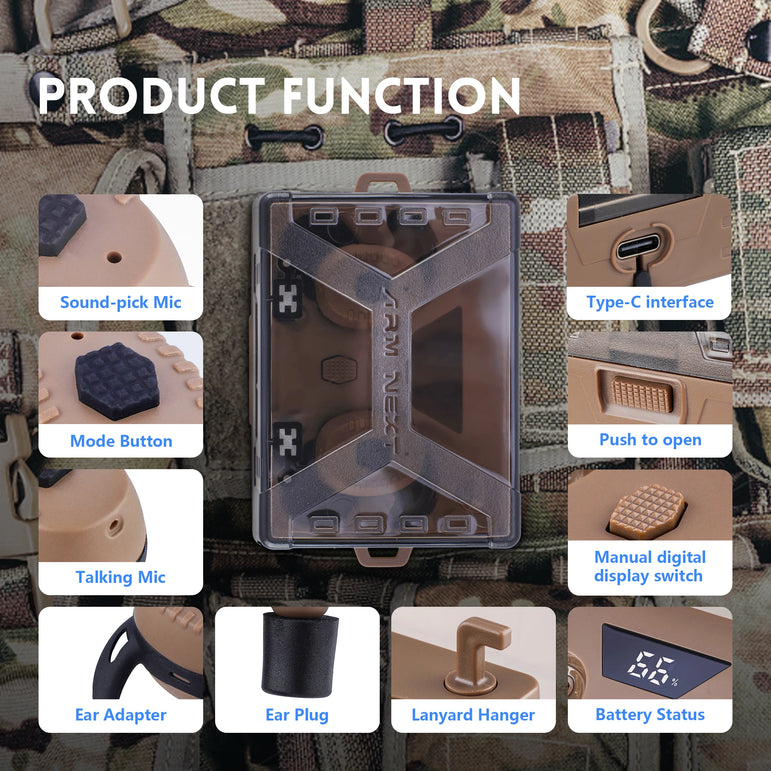 Shooting Earplugs ANC NRR27dB - Tactical Bluetooth Earbuds with Active Noise Cancelling for Hunting Military Ear Protection