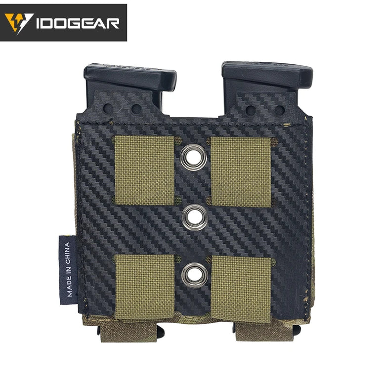 IDOGEAR Tactical Mag Pouch 9mm Double Mag Carrier Carbon Fiber MOLLE Pouch Camo 3590