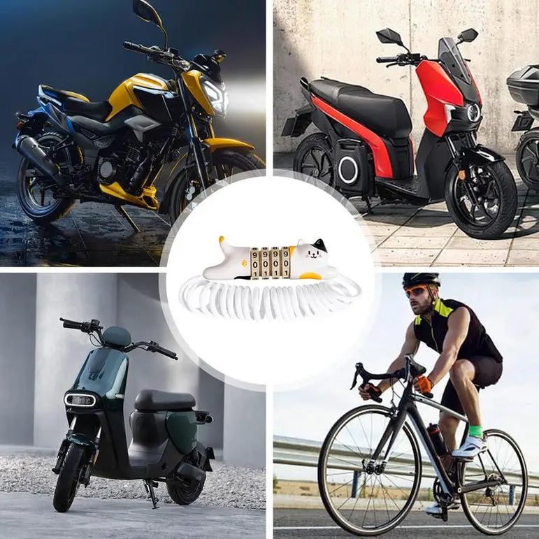 Bike Helmet Lock 4-Digit Cycling Combination Wire Lock Portable Password Zinc Alloy Lock Motorcycle Scooter Helmet Chain Lock
