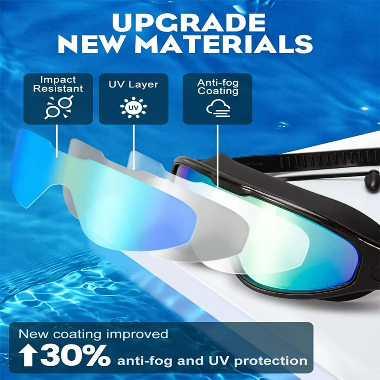 2pcs Wide View Anti-fog Swimming Goggles, Adjustable Swimming Glasses With Earplugs , Swimming Supplies
