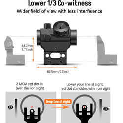 2MOA Red Dot Sight 1x25mm Reflex Sight Waterproof & Shockproof & Fog-Proof Red Dot Scope with 1 inch Riser Mount