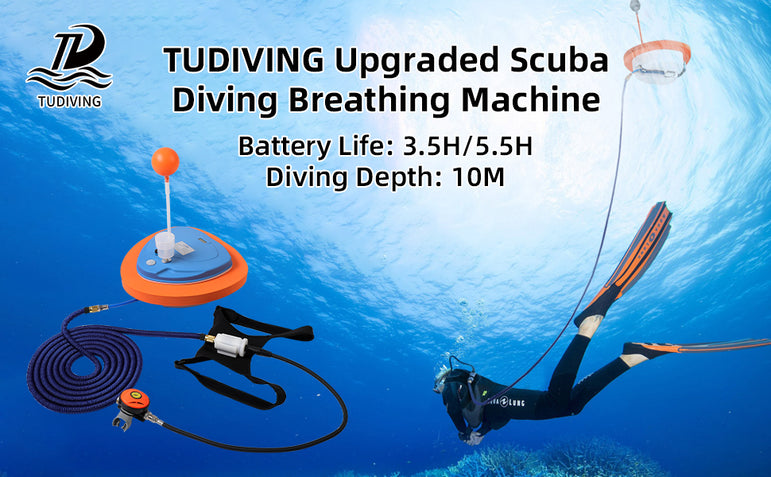 TUDIVING-Scuba Diving Ventilator,Waterproof Portable Rechargeable Scuba Diving Tank with Breathing Regulator,Scuba Diving Gear
