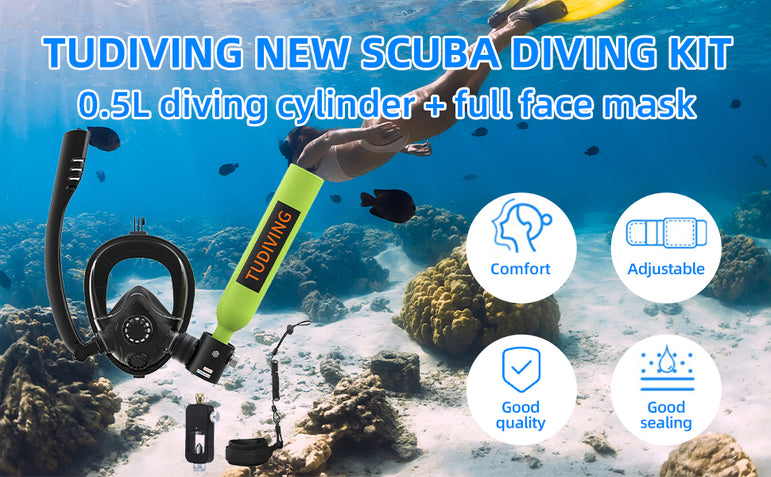 TUDIVING-0.5L Mini Scuba Diving Tank,Lung Tank with Diving Mask,Portable Scuba Tank with Pump for Underwater Breathing Training