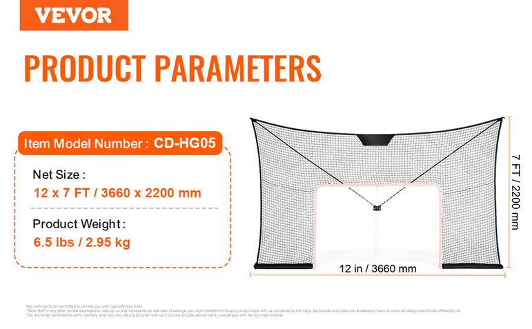 VEVOR 12x7ft Hockey Goal Backstop Net Street Hockey Sports Backstop Netting Portable Outdoor Hockey Training Net Target Net