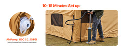 VEVOR Inflatable Tents for Camping Easy Setup Blow up Tent with Hand Pump Glamping Tent with Skylight Stove Jack & Mesh Windows