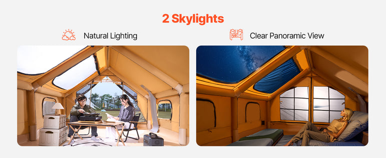 VEVOR Inflatable Tents for Camping Easy Setup Blow up Tent with Hand Pump Glamping Tent with Skylight Stove Jack & Mesh Windows