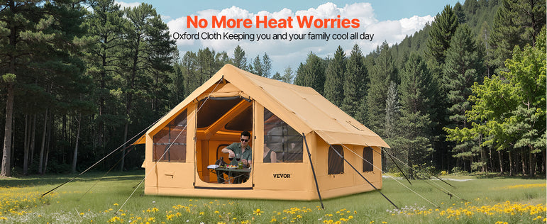 VEVOR Inflatable Tents for Camping Easy Setup Blow up Tent with Hand Pump Glamping Tent with Skylight Stove Jack & Mesh Windows