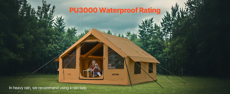 VEVOR Inflatable Tents for Camping Easy Setup Blow up Tent with Hand Pump Glamping Tent with Skylight Stove Jack & Mesh Windows