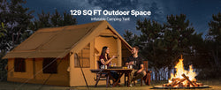 VEVOR Inflatable Tents for Camping Easy Setup Blow up Tent with Hand Pump Glamping Tent with Skylight Stove Jack & Mesh Windows