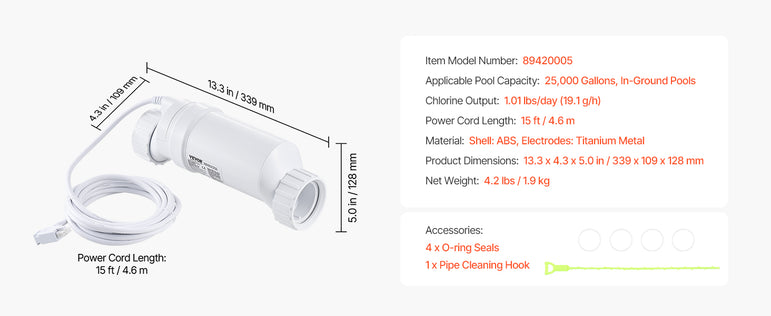 VEVOR Salt Water Chlorinator System Fits for Hayward W3T-Cell-9 (T9) Pool Cell Salt Water System for In-Ground Swimming Pools