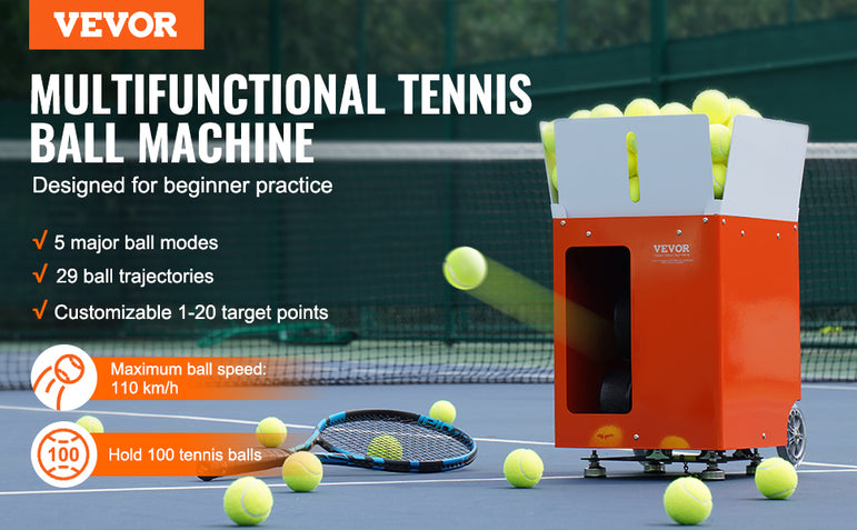 VEVOR Tennis Ball Machine Automatic Portable Tennis Ball Launcher 100 Balls Tennis Training Practice Thrower Multi-Mode Drills