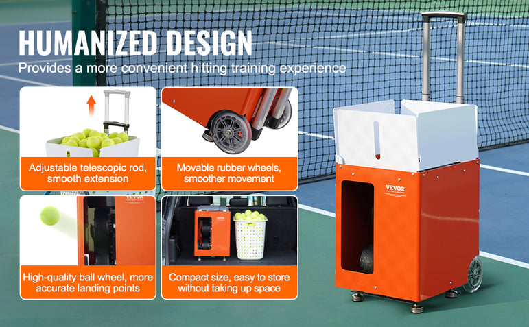VEVOR Tennis Ball Machine Automatic Portable Tennis Ball Launcher 100 Balls Tennis Training Practice Thrower Multi-Mode Drills